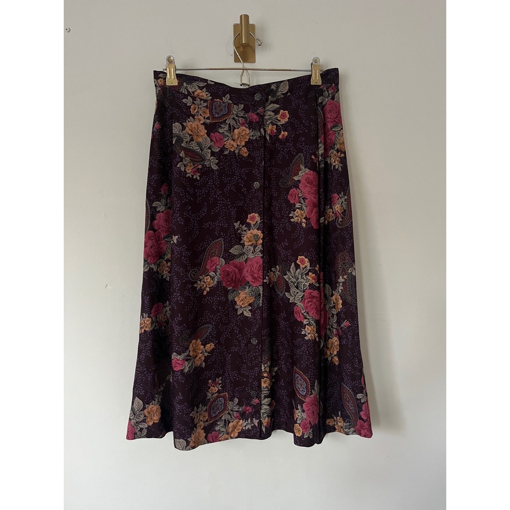 Eagle's Eye Vintage Floral Paisley Midi Skirt Plum Purple Boho Grunge Rayon 10